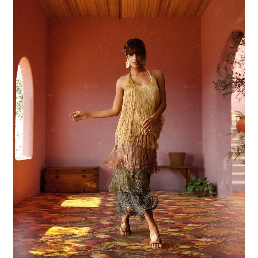 AI-30. Andrea Iyamah Neme Fringe Midi Dress